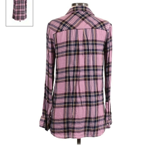 Old Navy The Classic Shirt Flannel Button Shirt Women's Small S Pink Black EUC - Picture 3 of 5